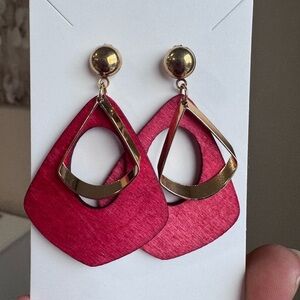 Red Earrings with Hollow Out Geometric Drop For Women